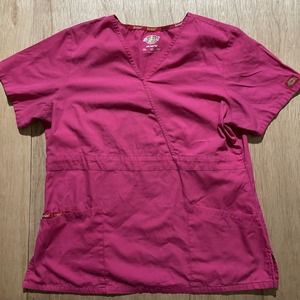 Dickies Medium Unisex Scrub Top Pink V Neck Pocket Nursing Medical Uniform‎